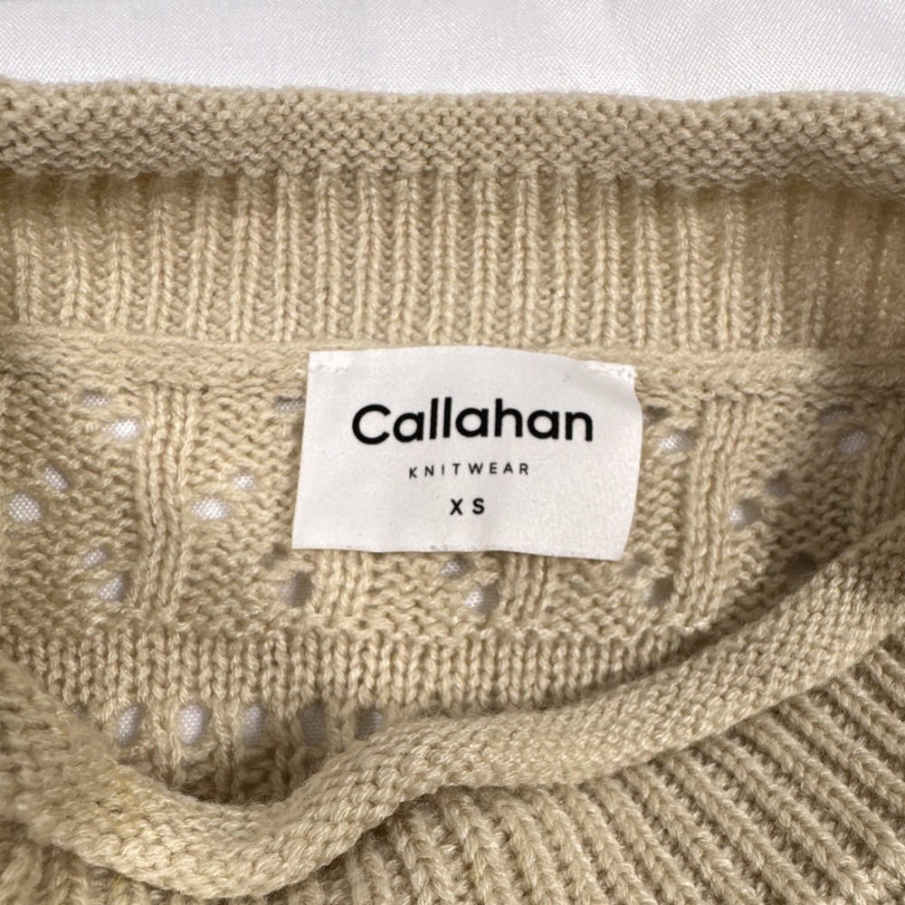 Callahan Open-Knit Acrylic Mock Neck Pullover Sweater XS Long Sleeve Beige